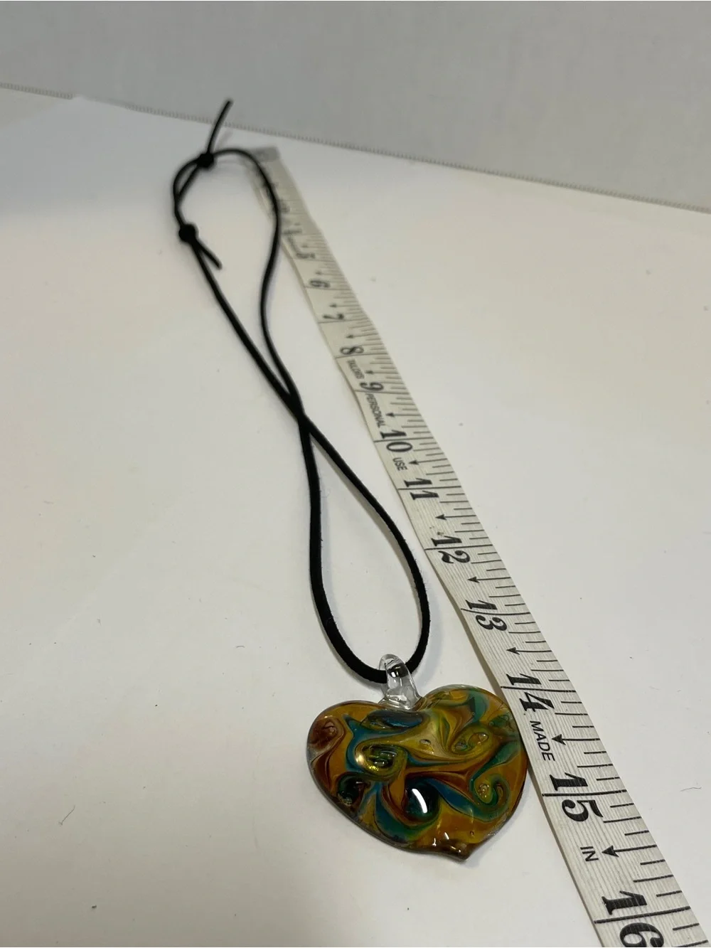 Boho Dichroic Iridescent Multicolor Glass Heart Pendant Necklace Adjustable Cord